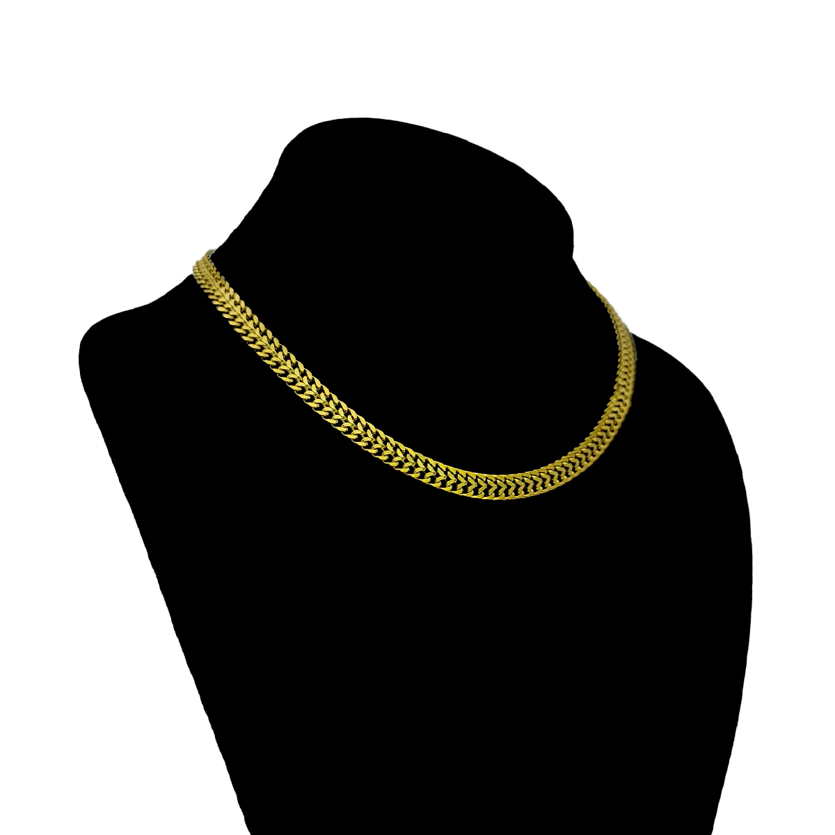 Cadena Acero Dorado Esclava Doble Fila Unida Cubana