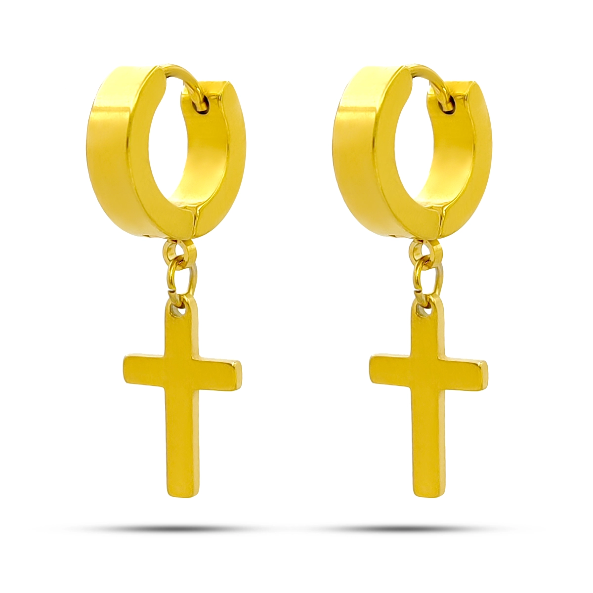 Aretes Acero Inox Arracadas Huggies Colgante Cruz Lisas