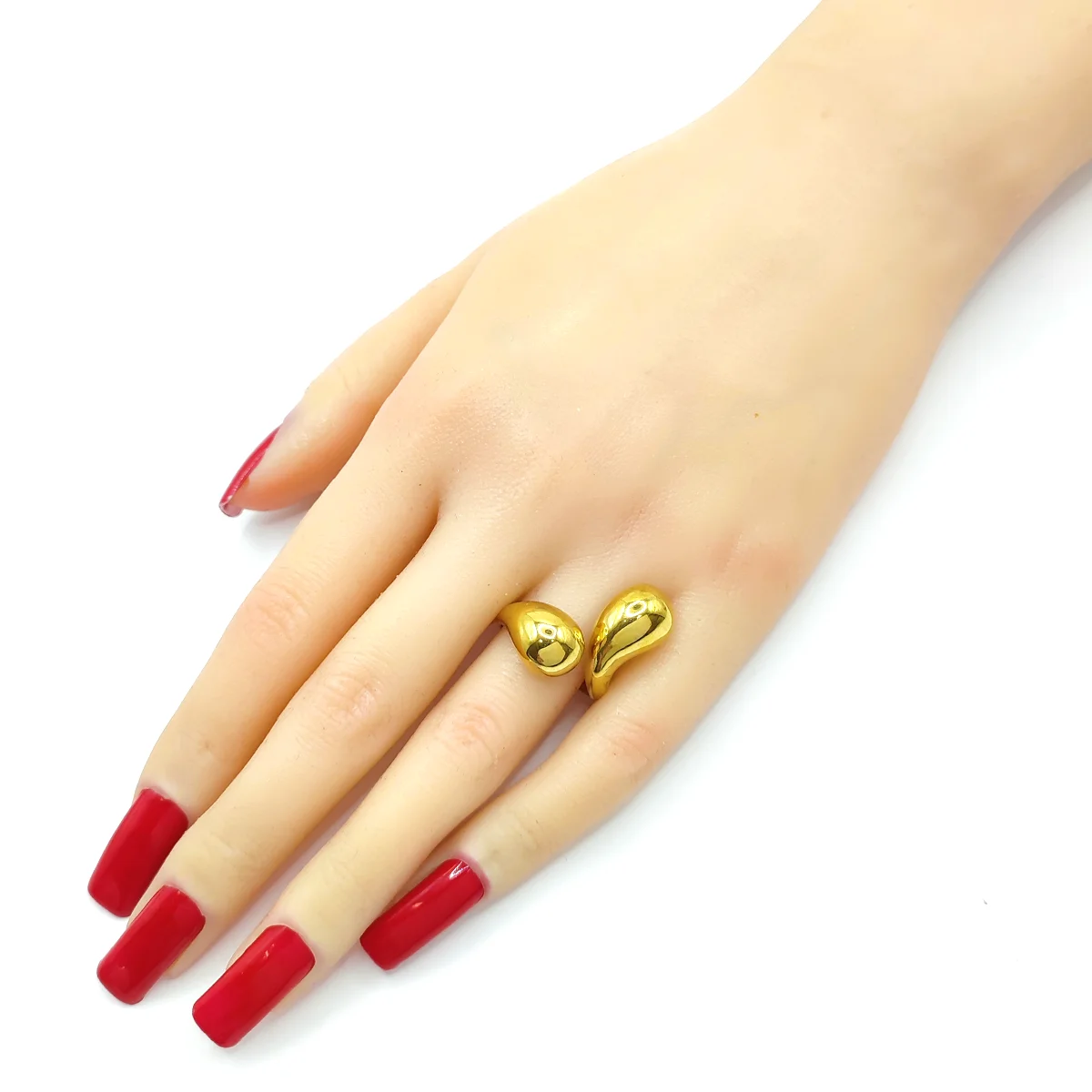 Anillo Acero Dorado Gota Cayendo Irregular Gruesa Chunky