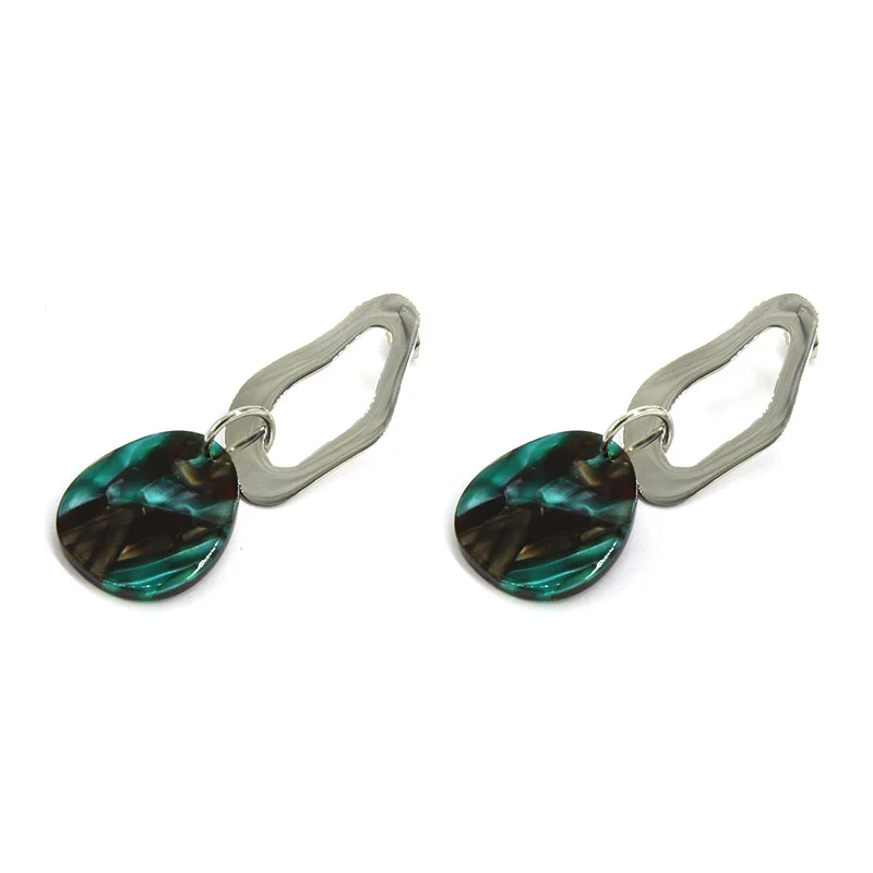 Aretes Acero Plateado Oval Colgante Acrilico Marmoleado