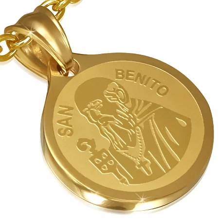 Dije de Acero Dorado Mini Medalla San Benito