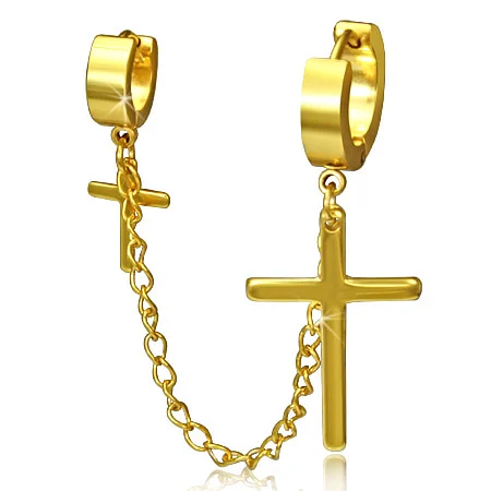 Ear Cuff de Acero Dorado Cadena y Cruces - aretes