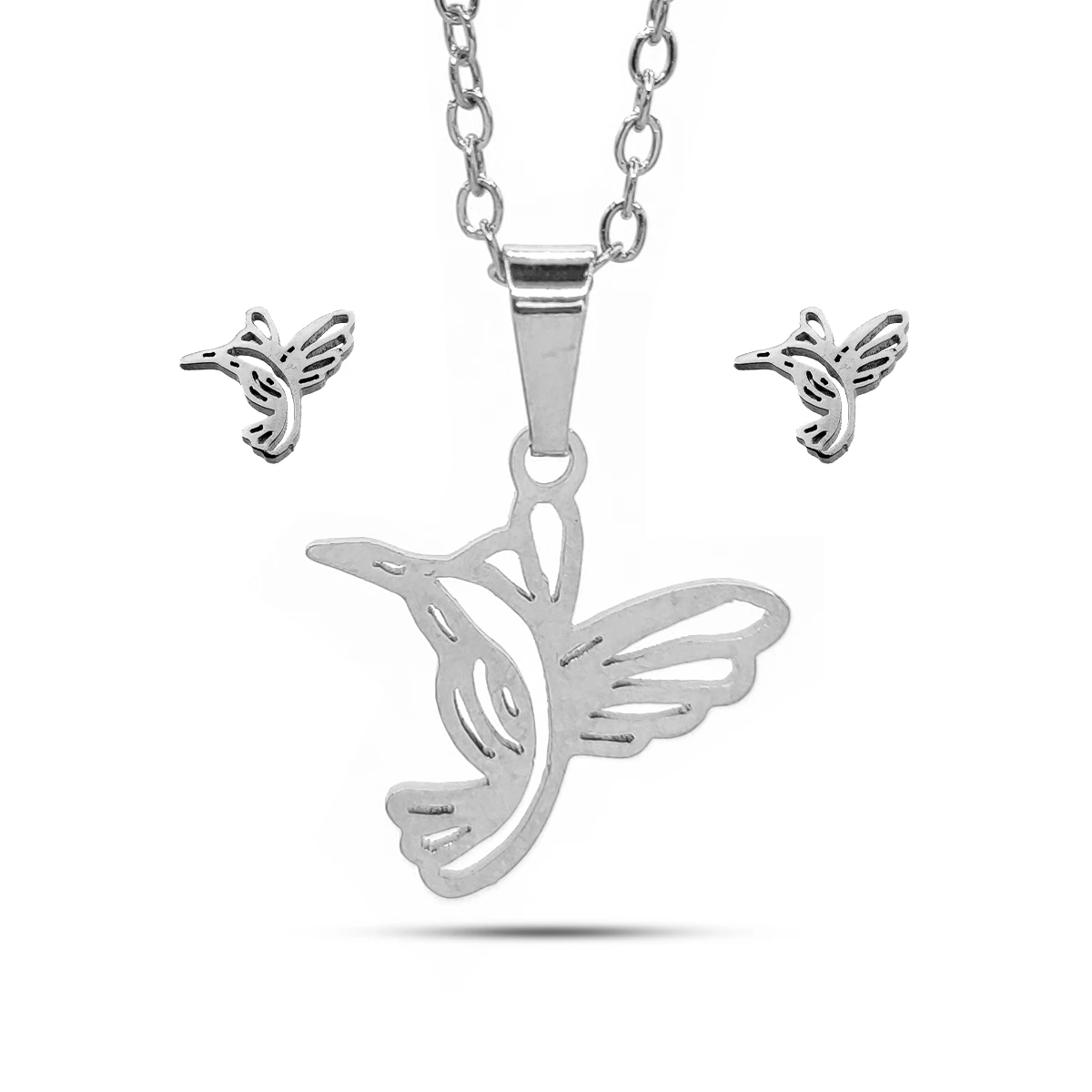 Set Joyeria Acero Inox Colibri Calado Esperanza Pequeño