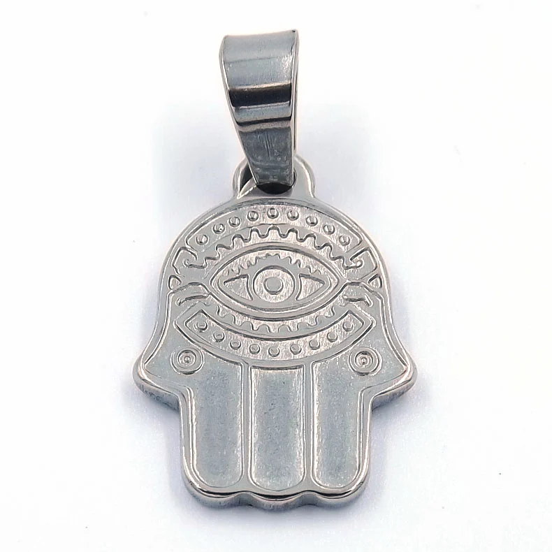 Dije de Acero Plateado Mano de Fátima c/ Protección Mal de Ojo