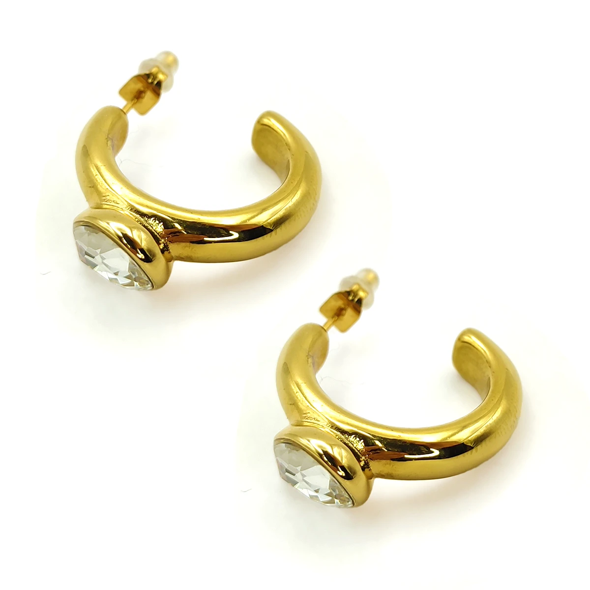Aretes Acero Dorado Gota Zirconia en Arracada Chunky