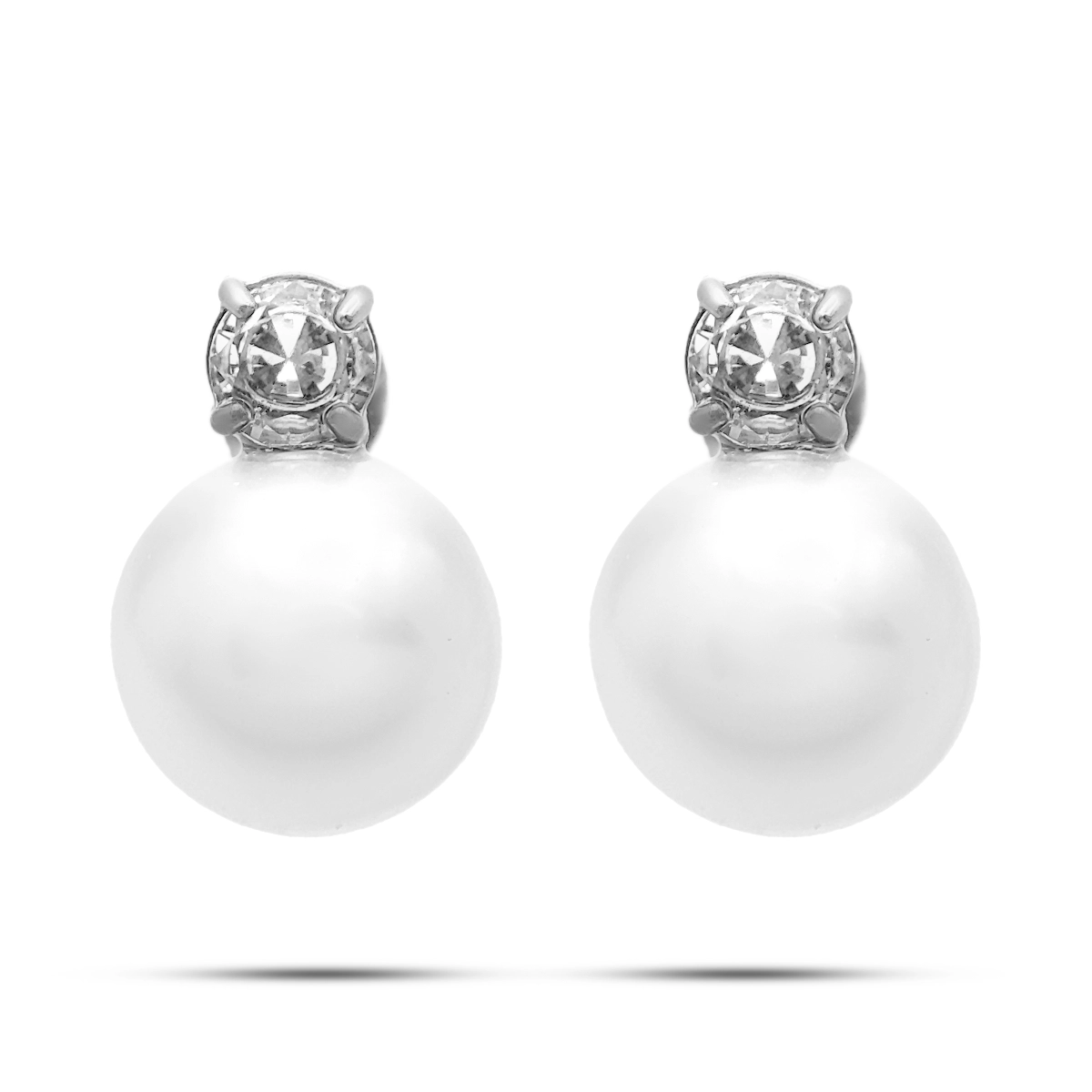 Aretes Acero Zirconia Cubica con Perla Artificial