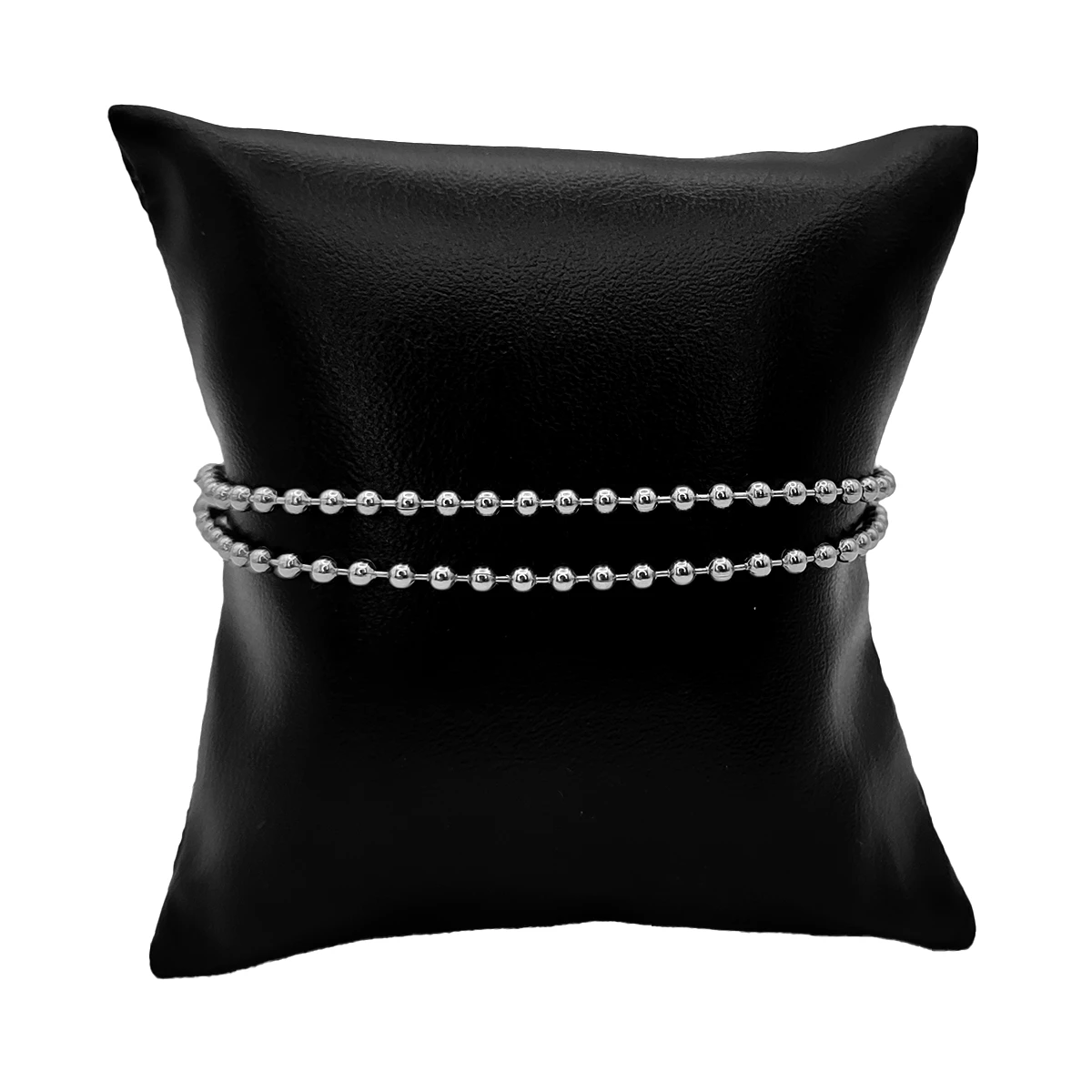 Pulsera Acero Plateado Doble Cadena Militar Delgada