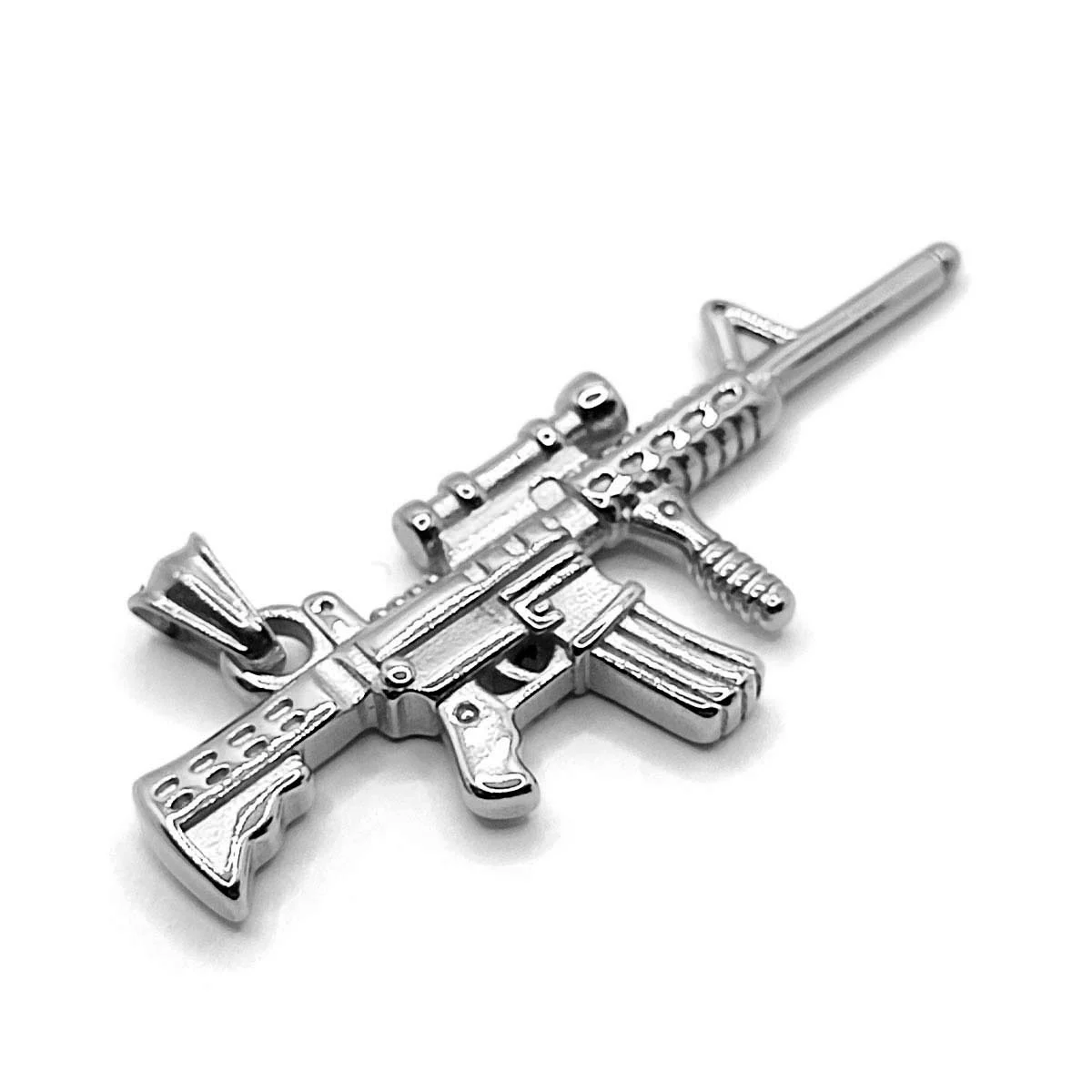 Dije Acero Plata Rifle Grande Arma Ak-47 Cuerno De Chivo