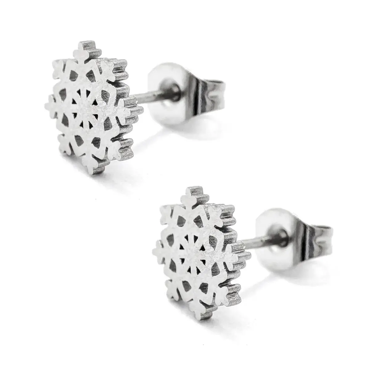 Set Joyeria Acero Inox Plateado Copo de Nieve Snowflake