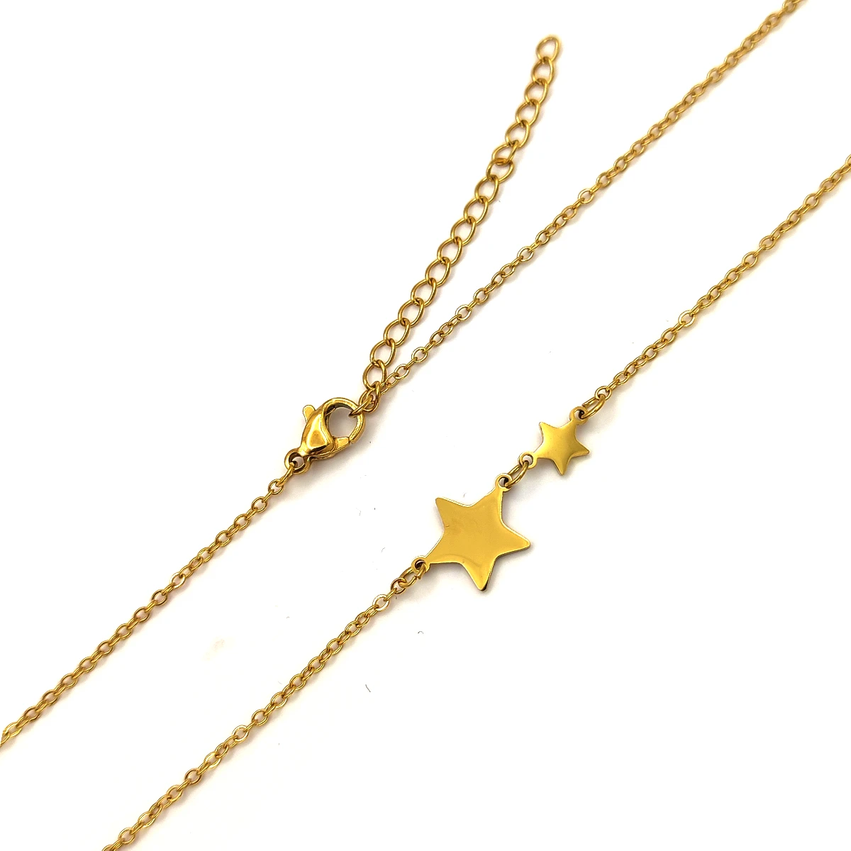 Collar Acero Dorado Inox Dos Estrellas Lisas Sencillo