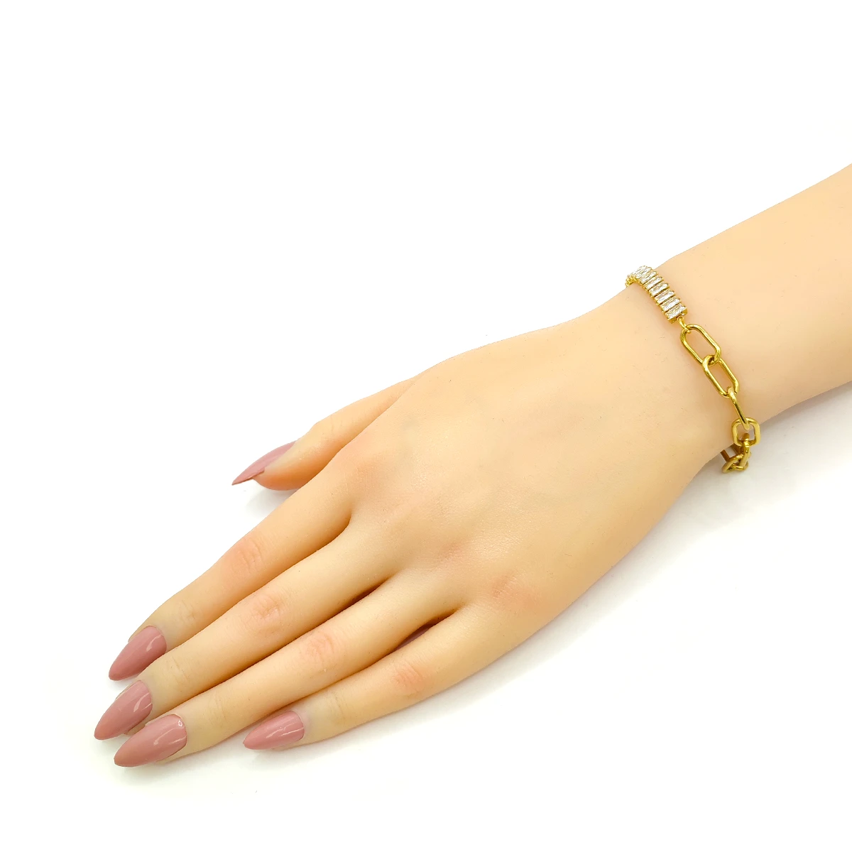 Pulsera Acero Dorado Mixta Eslabon Oval Cristales Barra