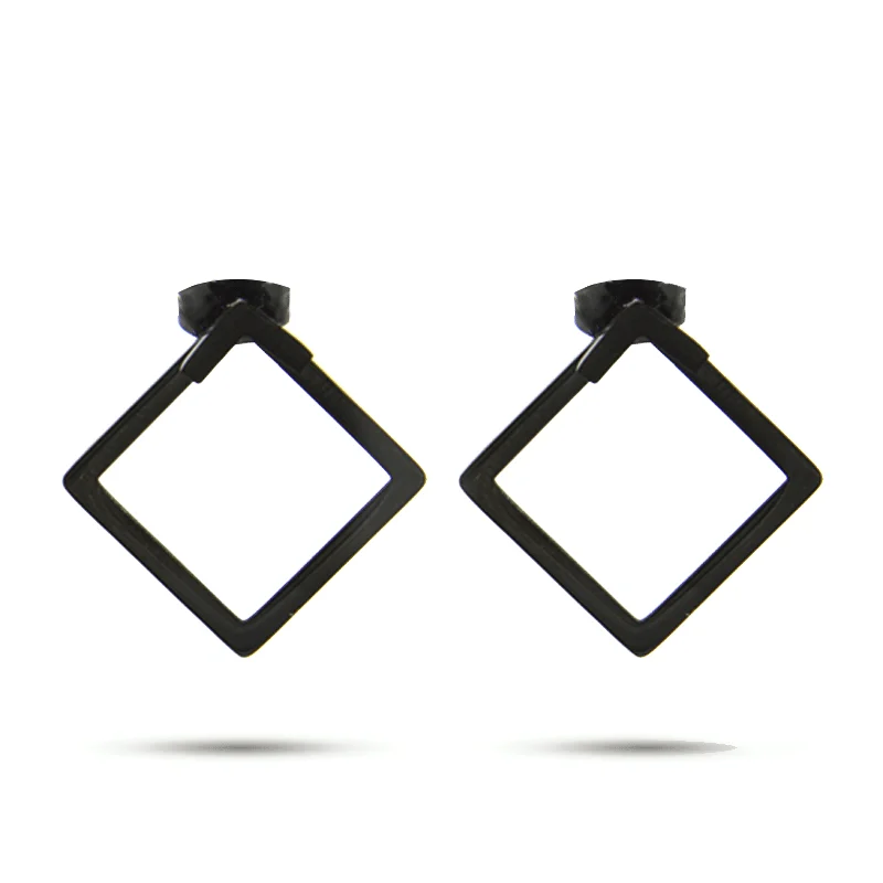 Aretes Acero Inox Negro Style Rombo Geometrico Hueco