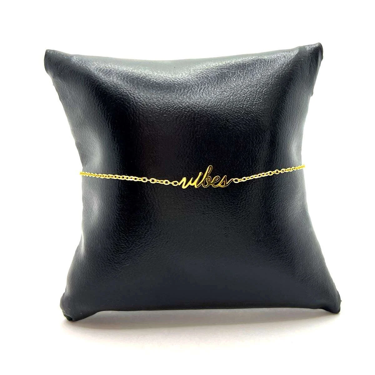 Pulsera Acero Dorado De Mujer Frase Vibes Cadena Sencilla