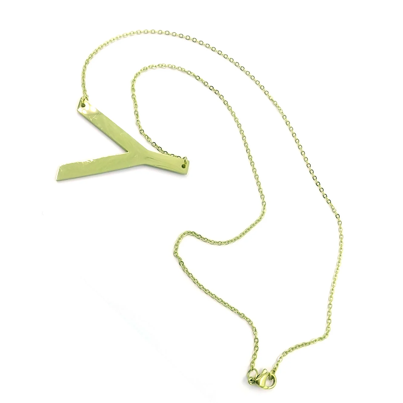 Collar Acero Inoxidable Dorado Letra Y Gigante