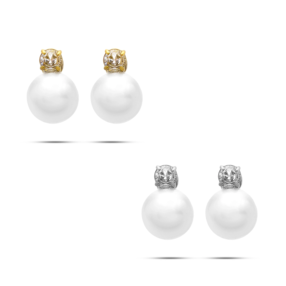 Aretes Acero Zirconia Cubica con Perla Artificial
