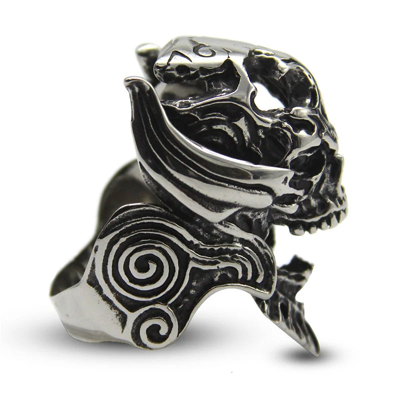 Anillo Acero Inoxidable Plateado Duende Demonio Calavera