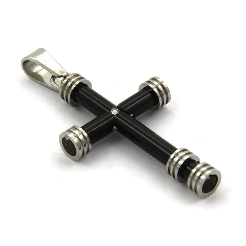 Dije Acero Negro Cruz Latina Tubular Zirconia