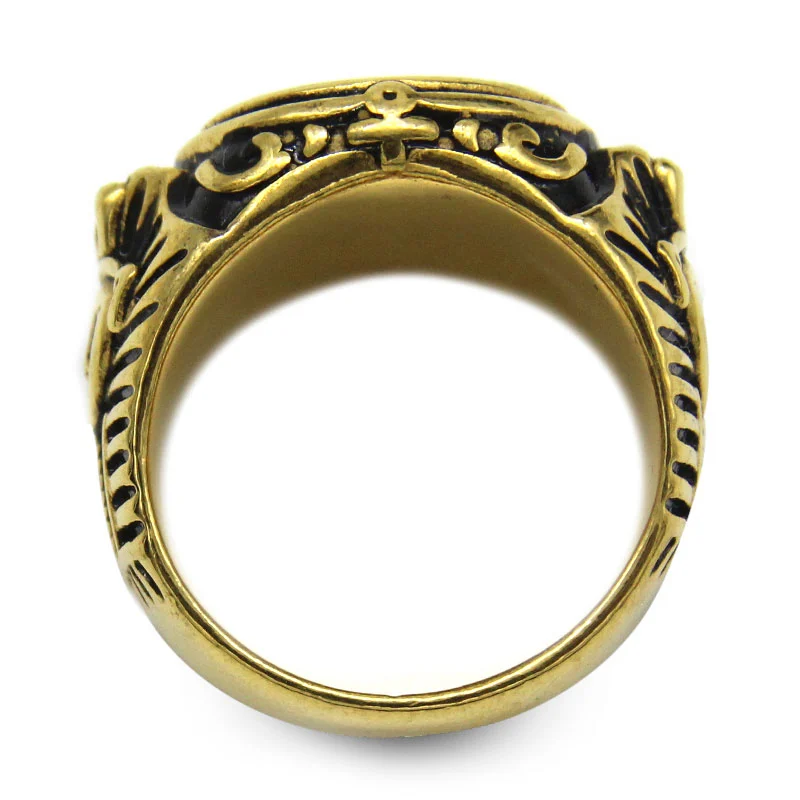 Anillo Hombre Acero Inoxidable Dorado Negro Ojo de Horus