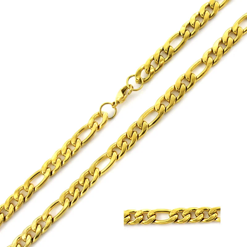 Cadena Acero Dorado Eslabón 3x1 Tradicional 8mm x 68cm