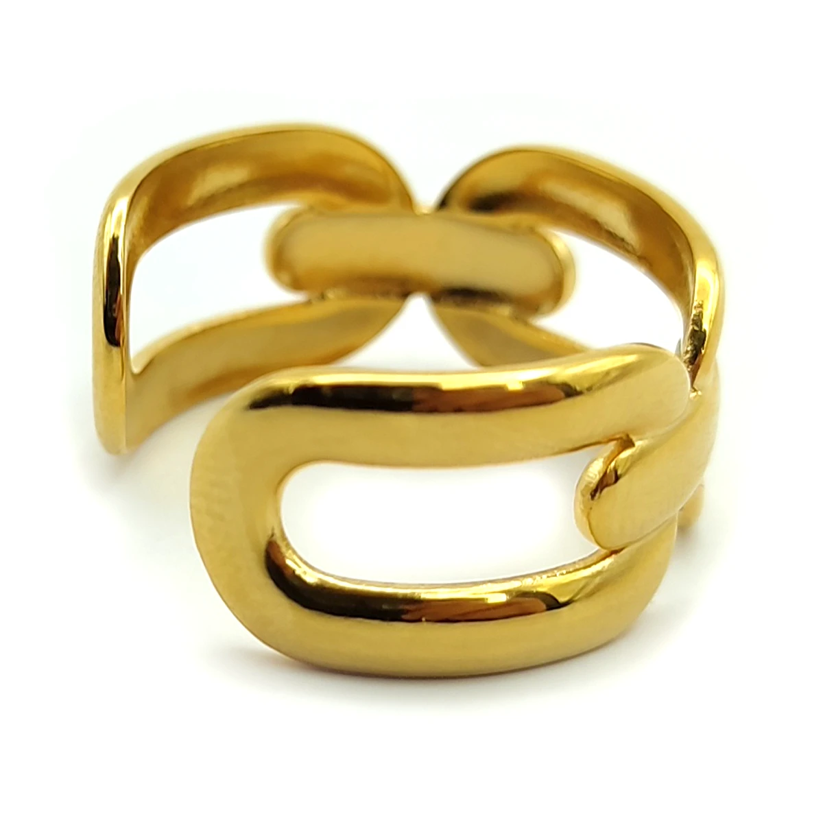 Anillo Acero Dorado Eslabon Cadena Rectangular Ajustable