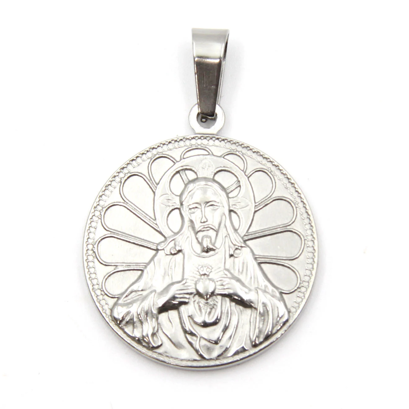 Dije Acero Inoxidable Plateado Sagrado Corazon de Jesus