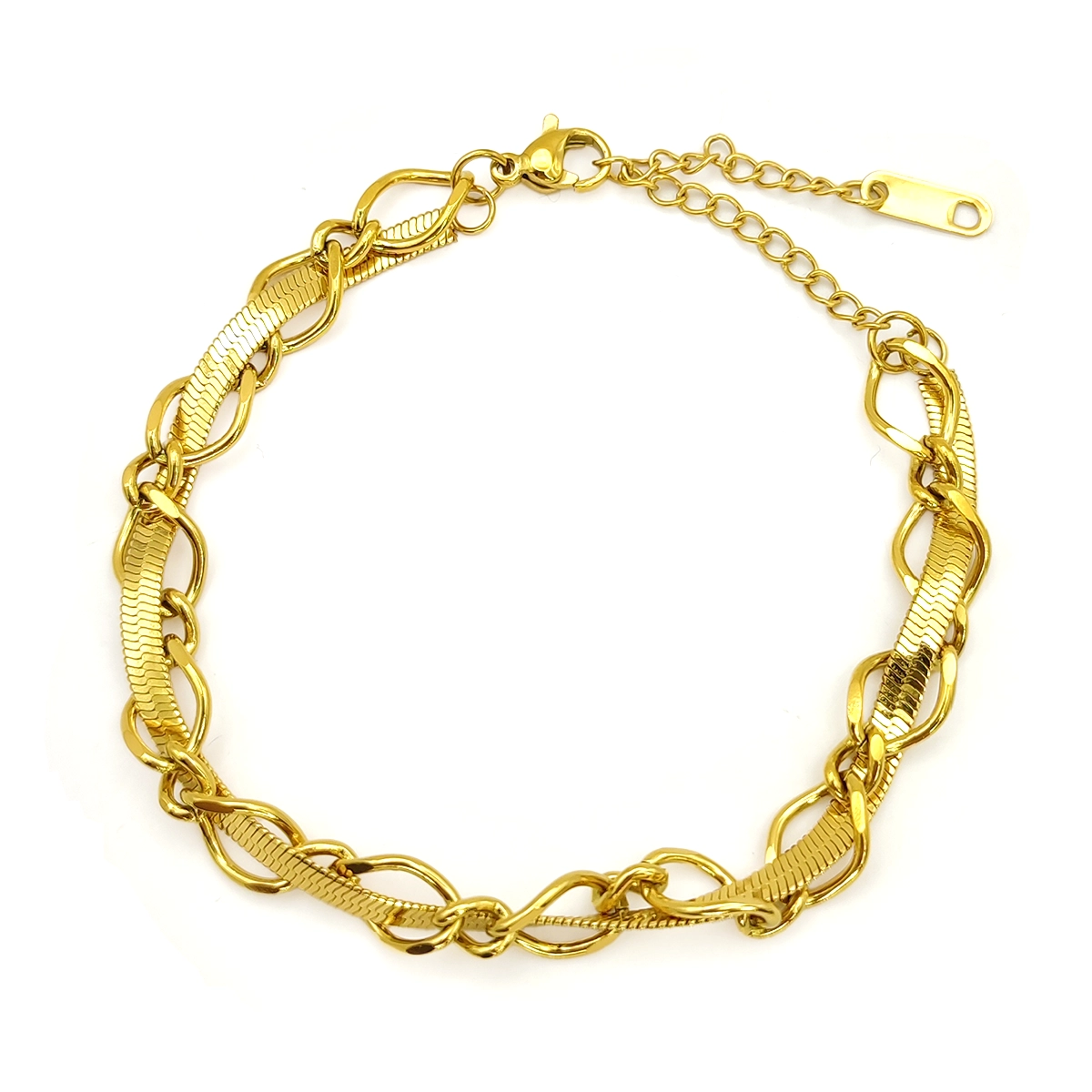 Pulsera Acero Inox Dorado Planchada Cadena Entrelazada