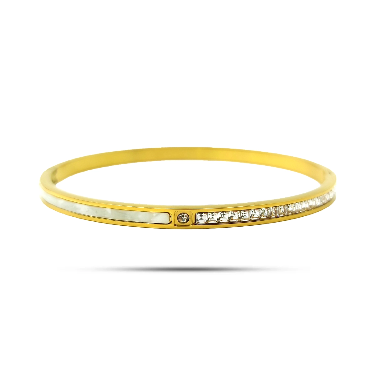 Pulsera Acero Brazalete Dividido Madre Perla y Cristales