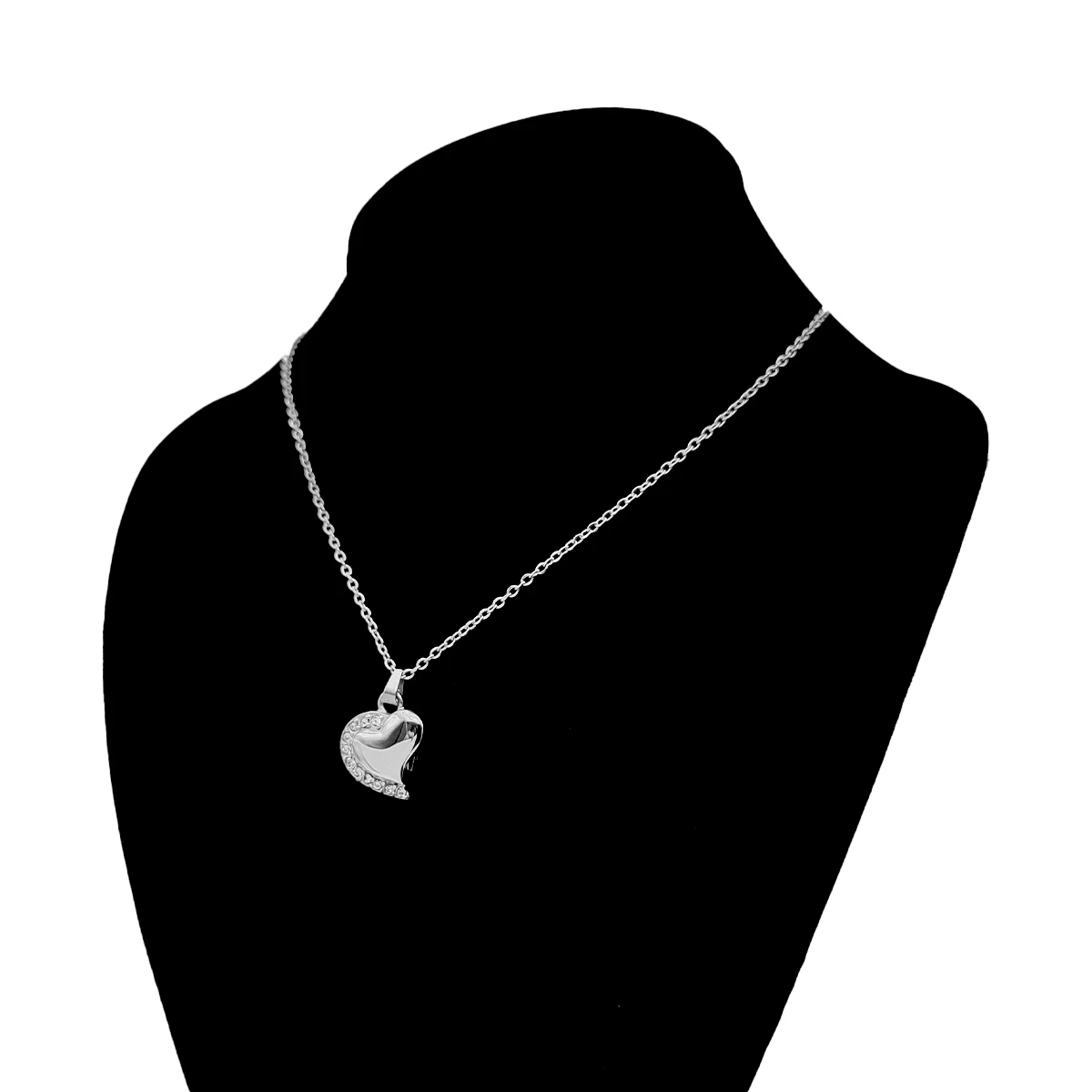 Collar Acero Plateado Urna Corazon Cristales Para Grabado