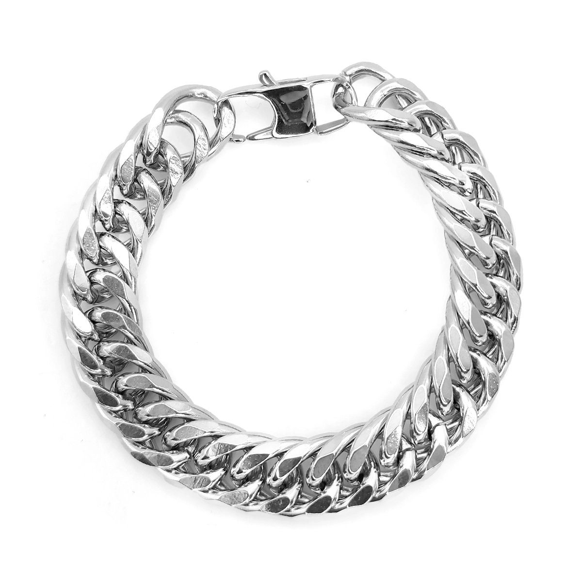 Pulsera Acero Plateado Cubana Rectificada Gruesa 14 mm