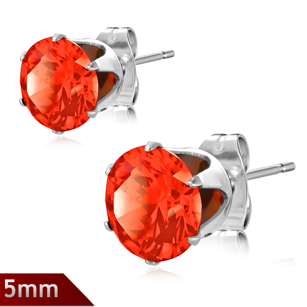 Broqueles Plateados con Zirconia Naranja de 5mm Diamante