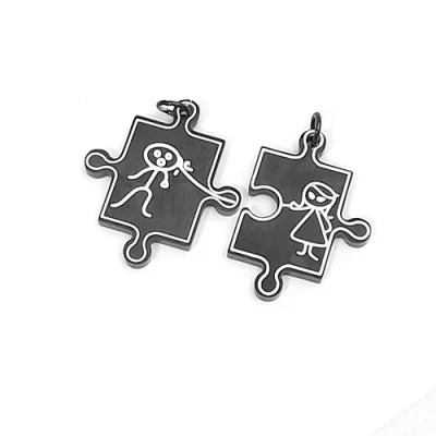 Dije Doble Acero Diseño Rompecabezas Negro Nuevos Novios