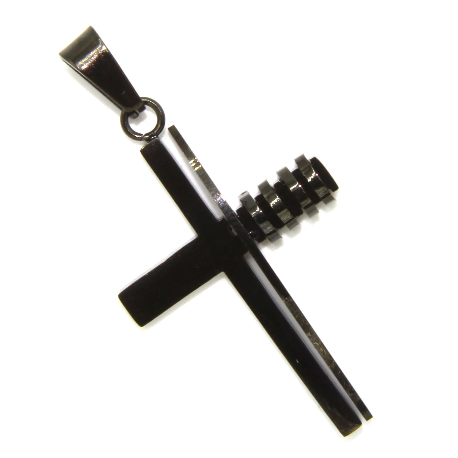 Dije Acero Negro Cruz Transparencia Central Argollas
