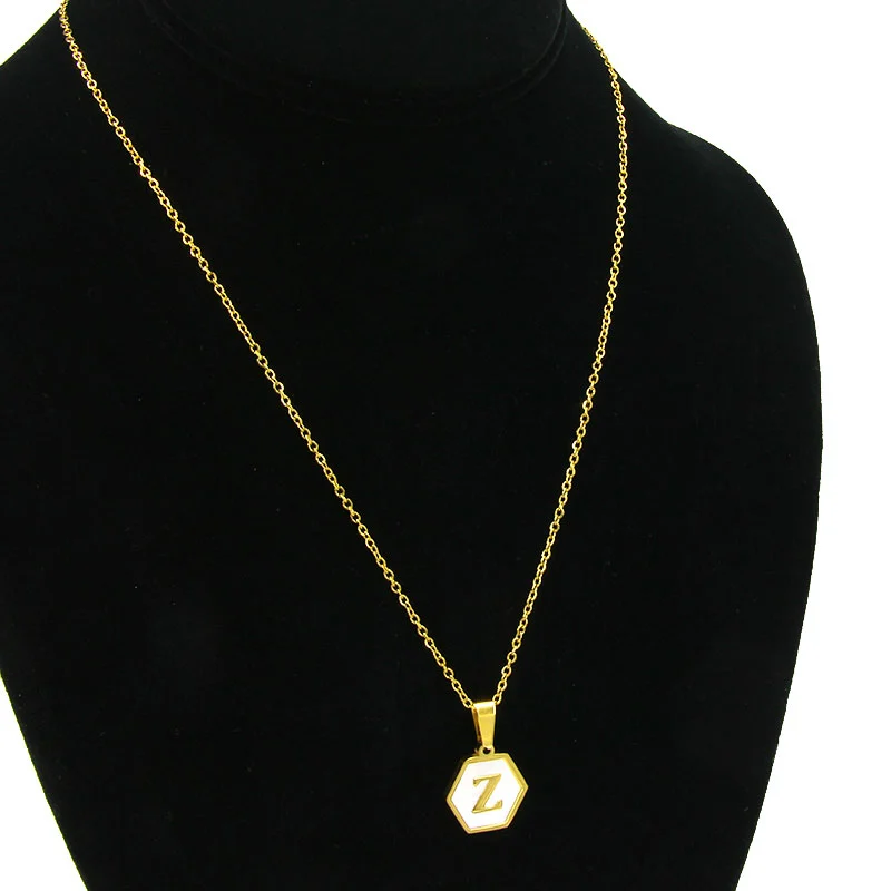 Collar Acero Inox Dorado Hexagonal Letra Z Madre Perla