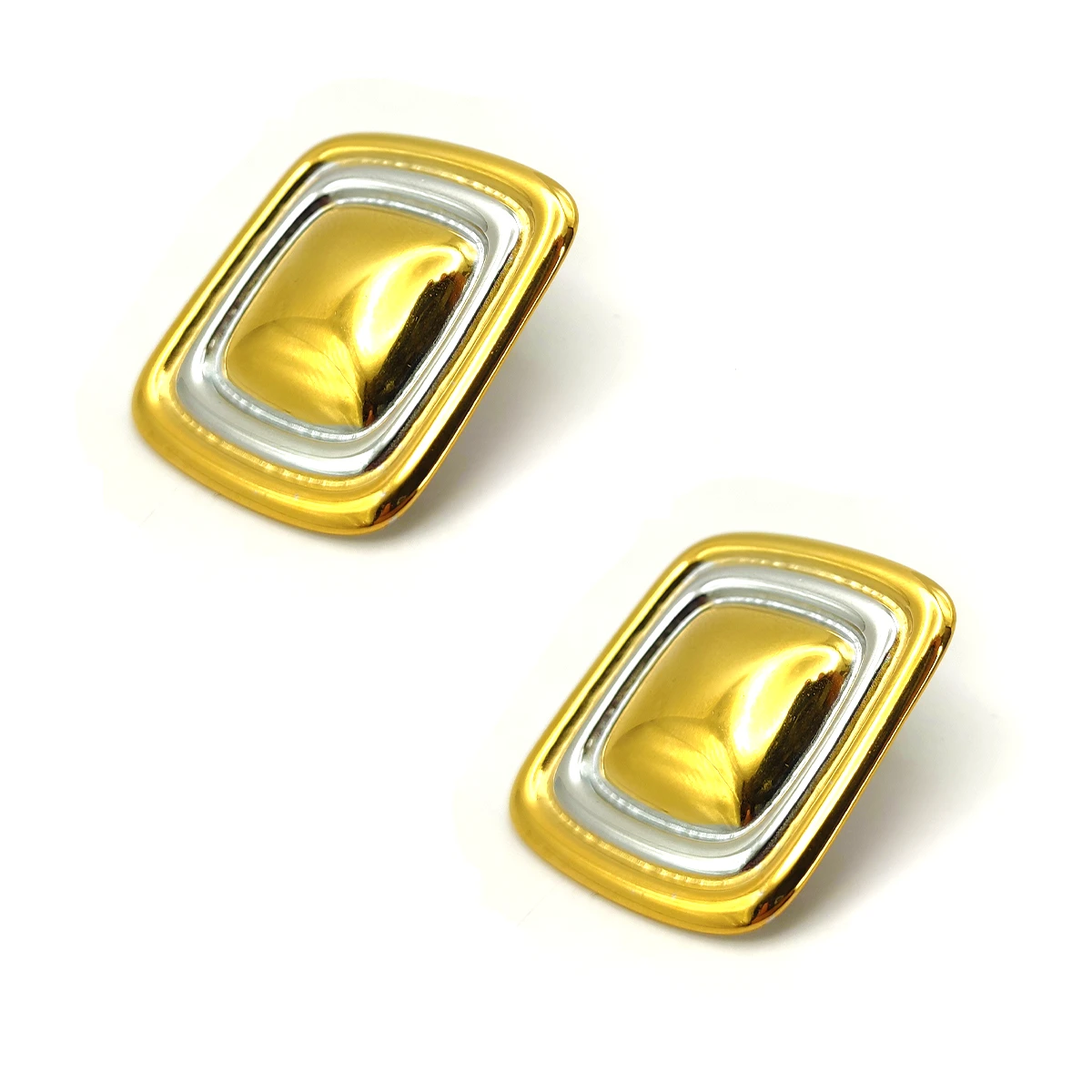 Aretes Acero Bicolor Gran Cuadrado Canales Lisos 35 mm