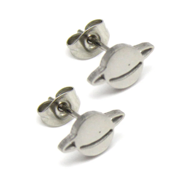 Set de Joyeria Acero Inoxidable Plateado Planeta Saturno