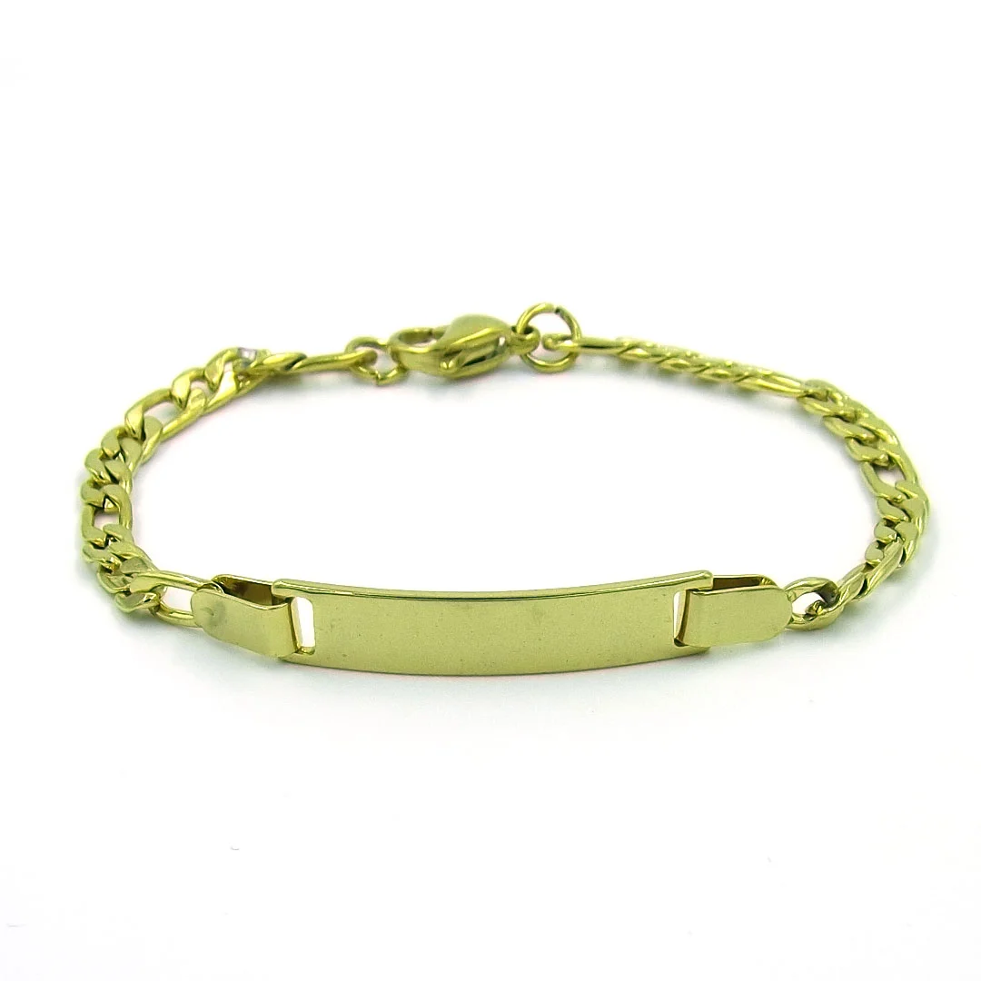 Pulsera Esclava Acero Dorado p/ Niño Placa Tradicional