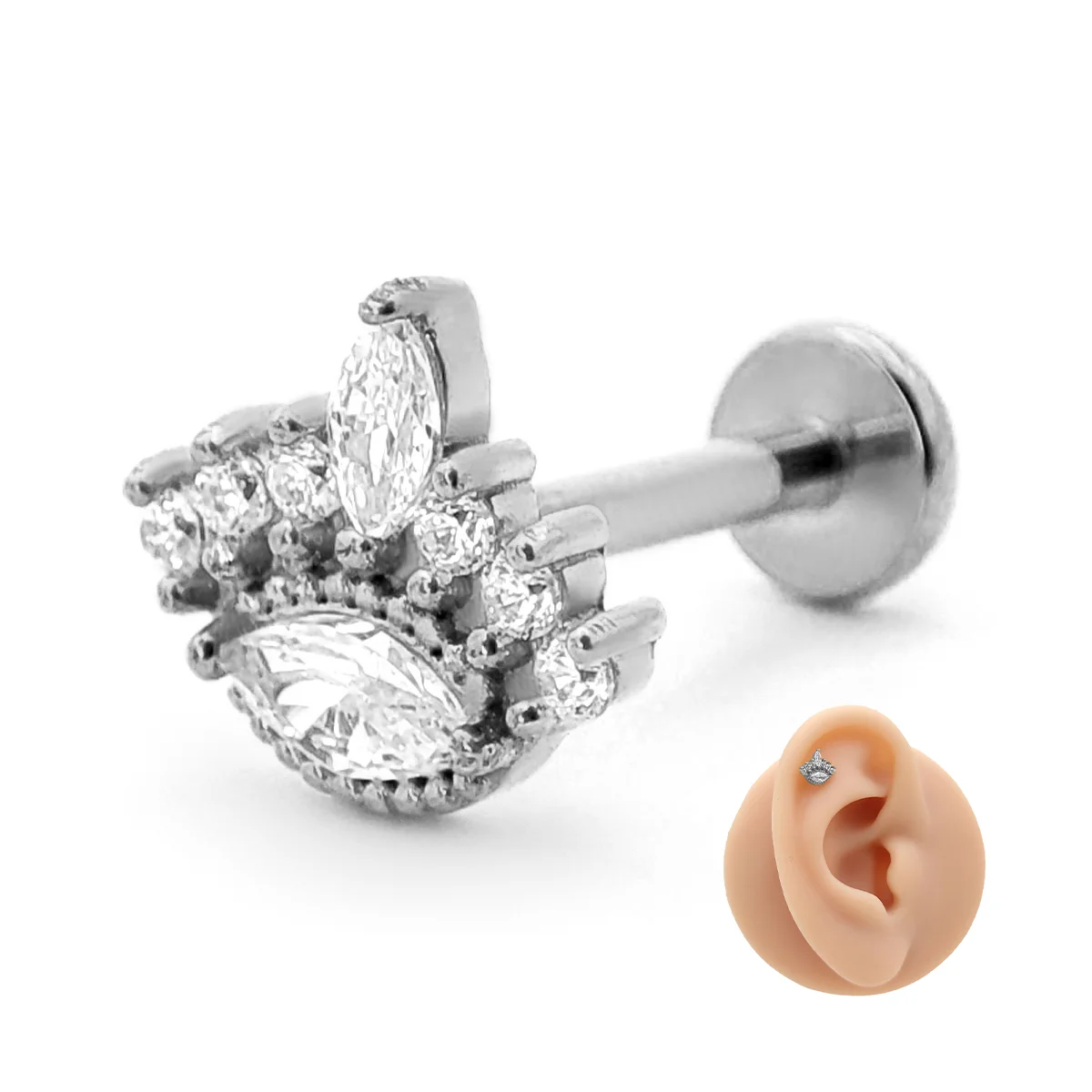 Piercing de Oreja Acero Ojo Místico Pestañas Zirconias