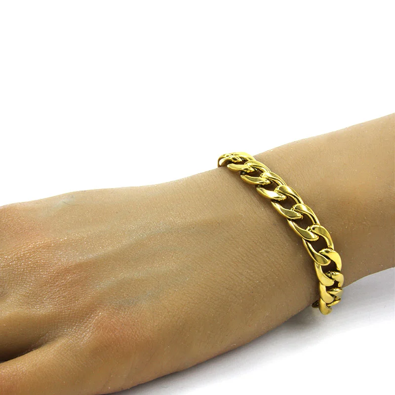 Pulsera Esclava Acero Inox Dorado Eslabon Bilbao Grande