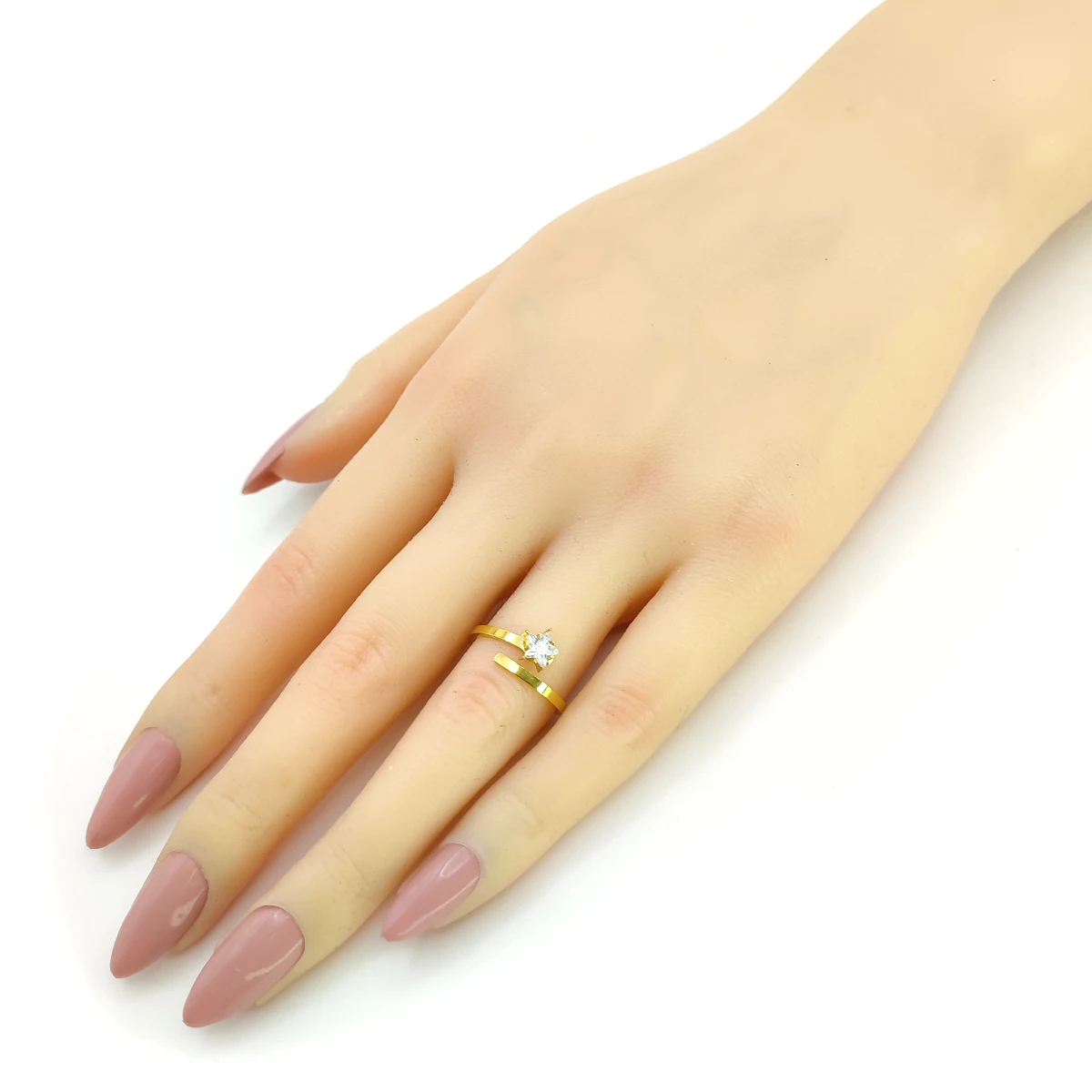 Anillo Acero Dorado Estrella Zirconia Giratorio Ajustable