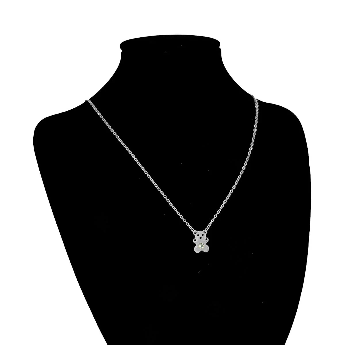 Collar Acero Plateado Osito Tierno Zirconia Corazón Amor