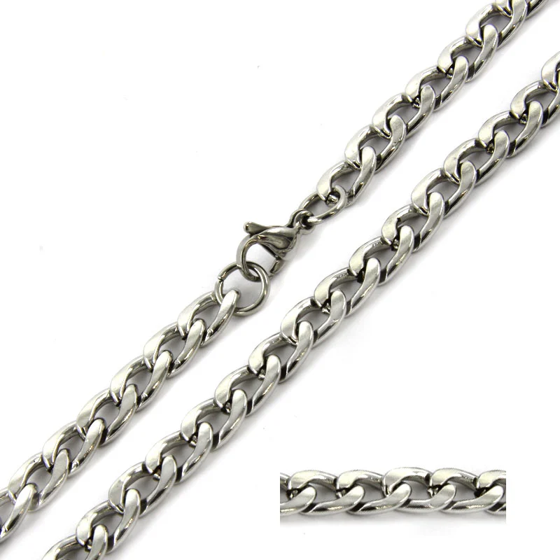 Cadena Acero Inoxidable Plateado Barbada 6mm x 50cm