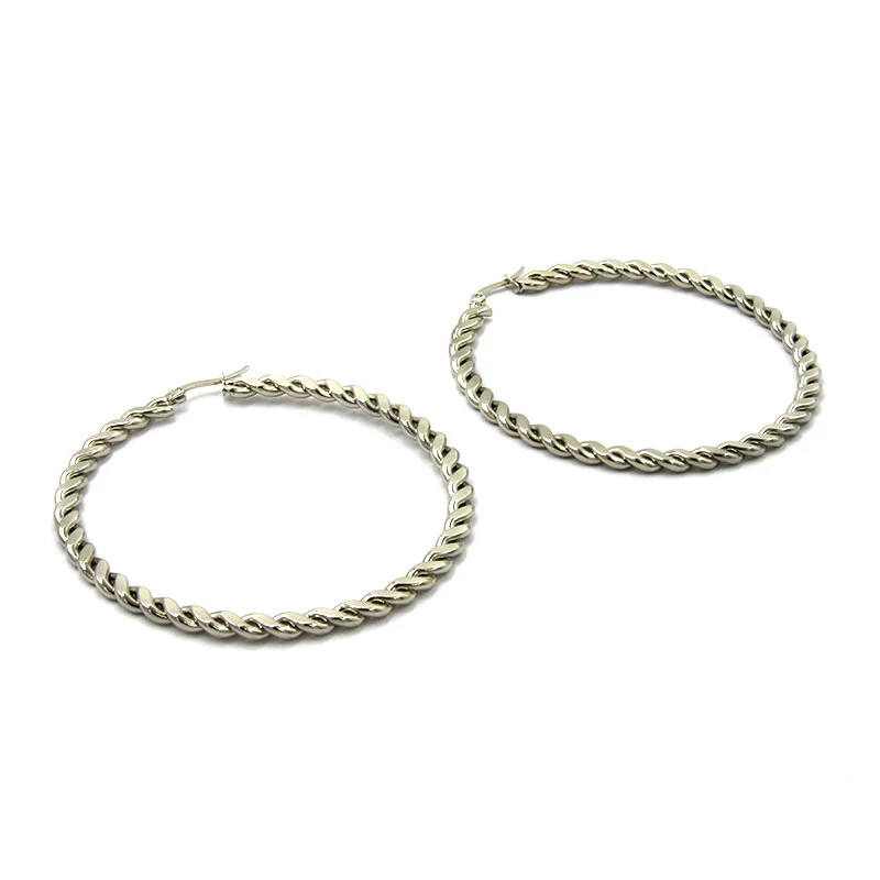 Aretes Acero Plateado Tipo Arracada Trenzada Plana 66mm