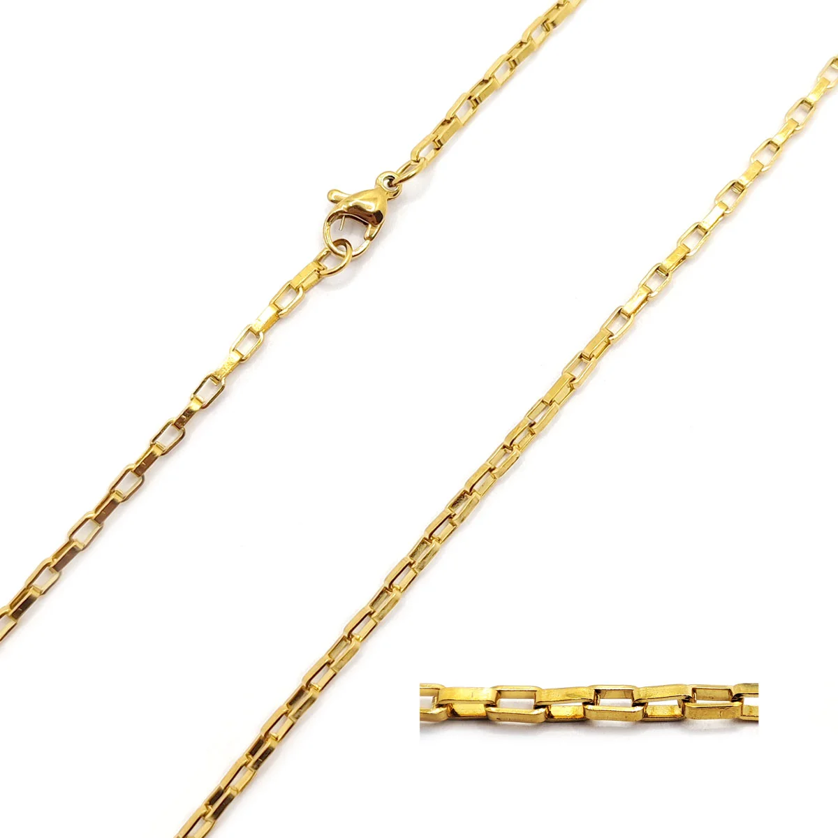 Cadena Acero Dorado Eslabon Diseño Rectangular Moderno