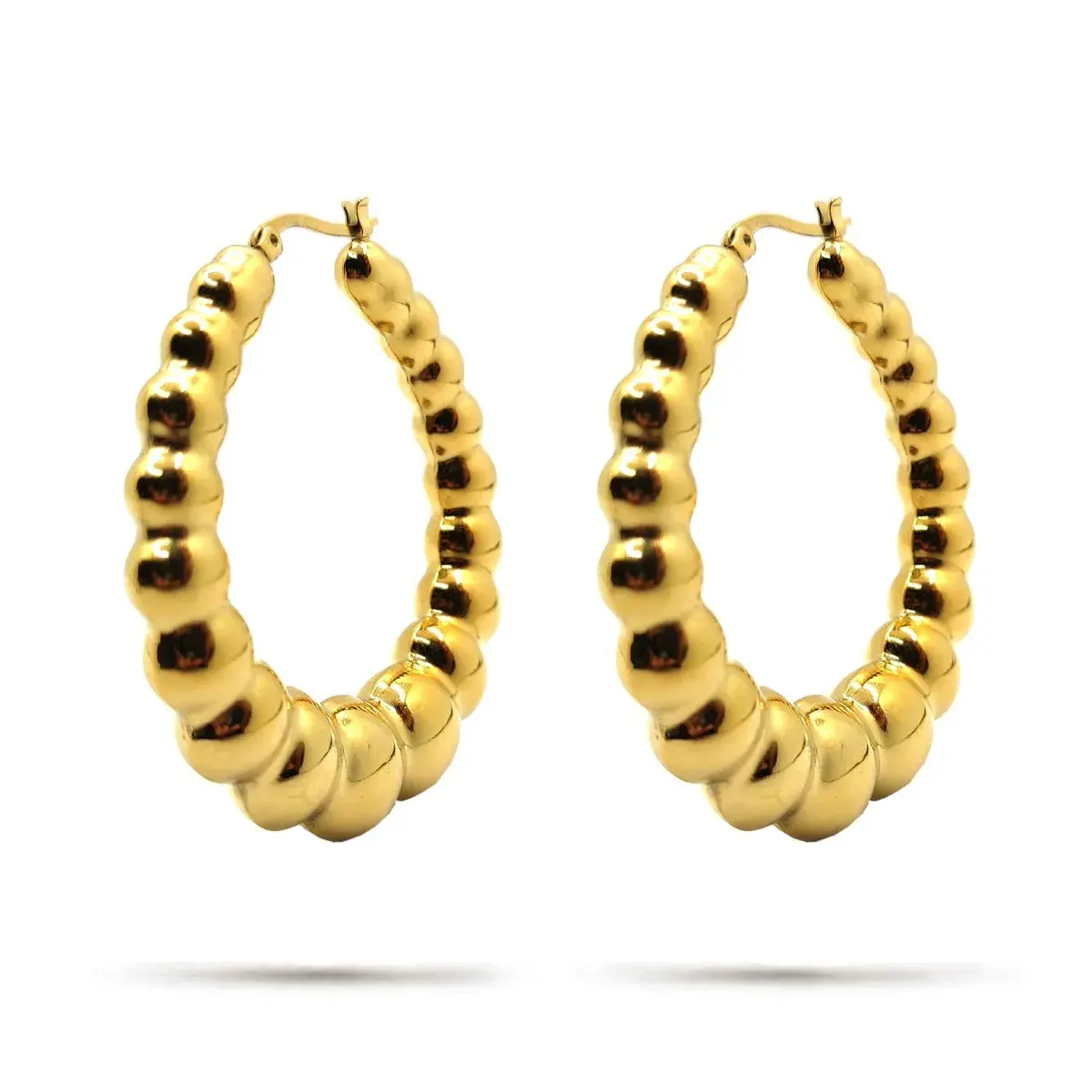 Aretes Acero Dorado Arracada Ovalo Chunky Balines Grande