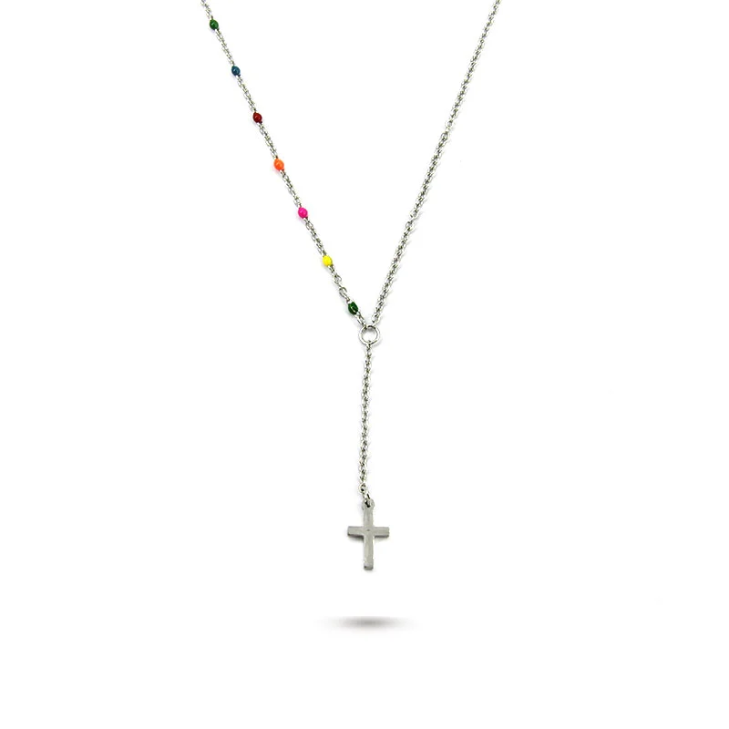 Collar Acero Plateado Cruz Latina Sencilla Color Alegre
