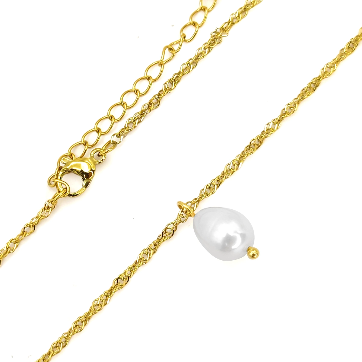 Collar Acero Dorado Perla de Río Natural Cadena Twist