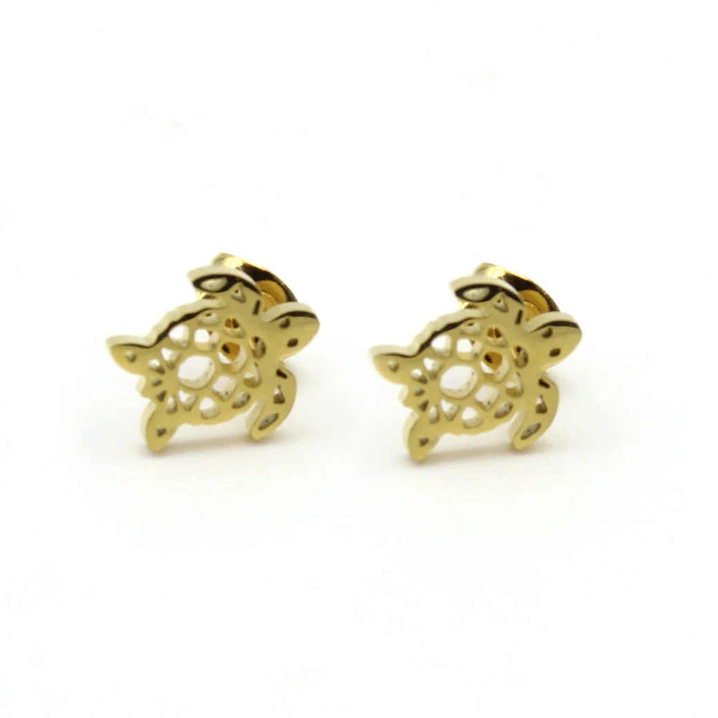 Aretes Acero Dorado Tortuga Reptil Naturaleza