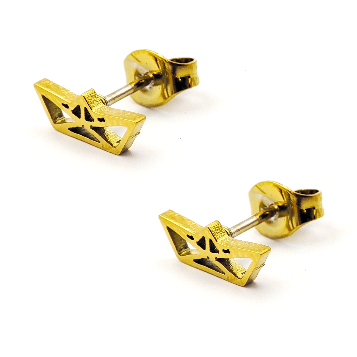 Set Joyeria Acero Dorado Barco Barquito Papel Silueta