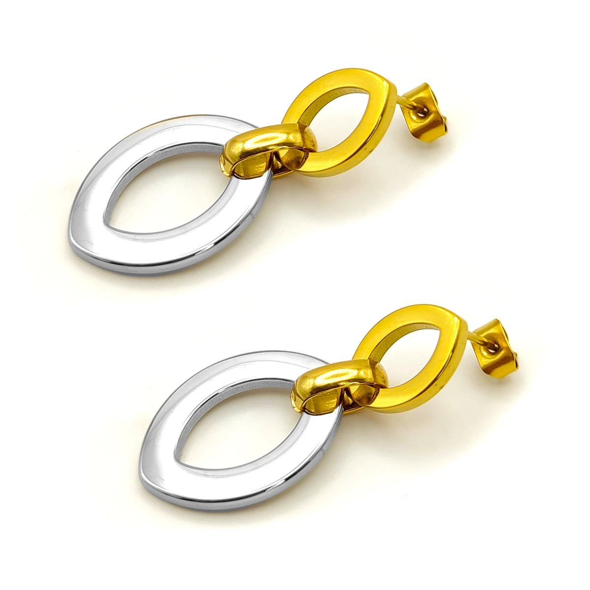 Aretes Acero Bicolor Doble Figura Marquesa Elegante