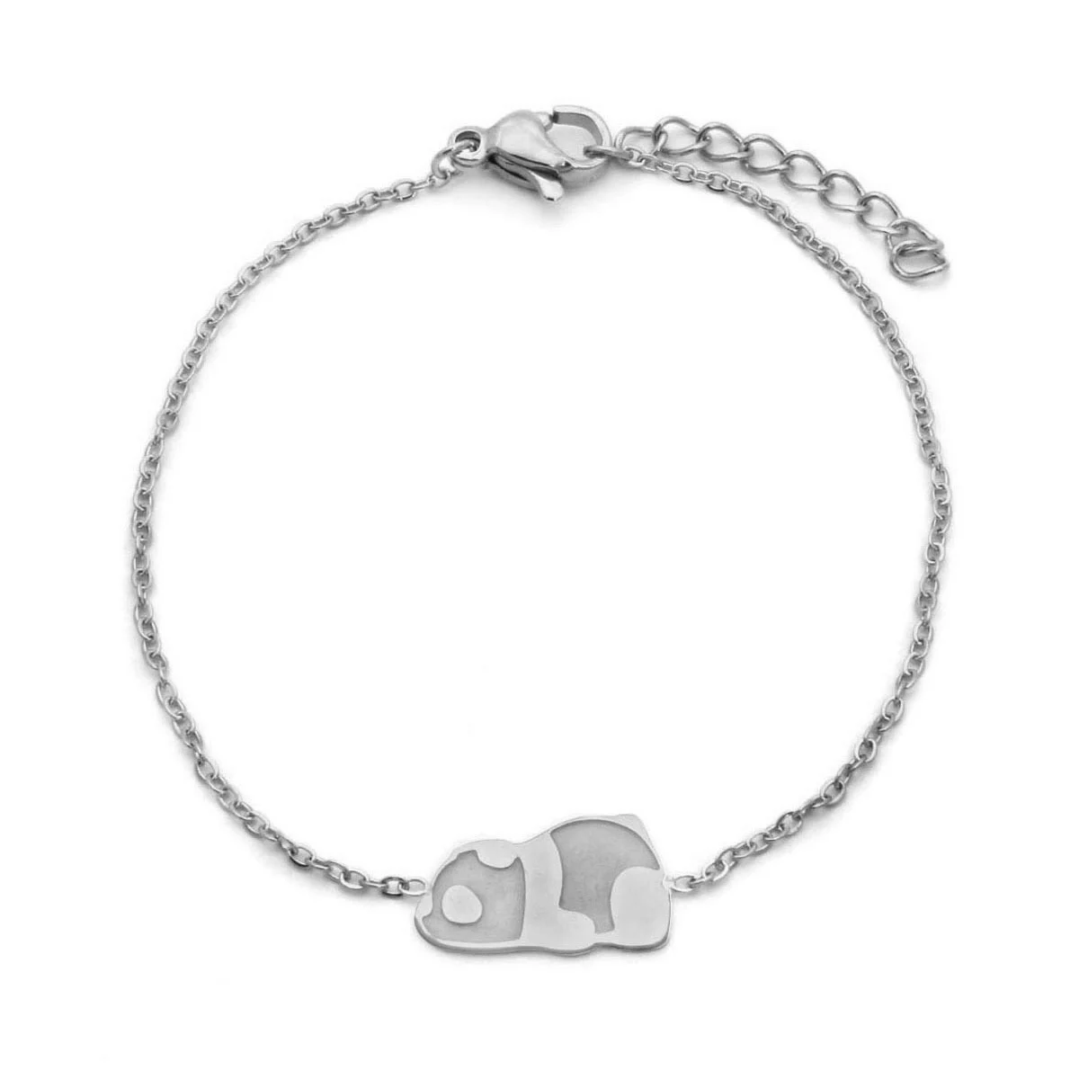 Pulsera Acero Inoxidable Plateado Panda Acostado Suerte